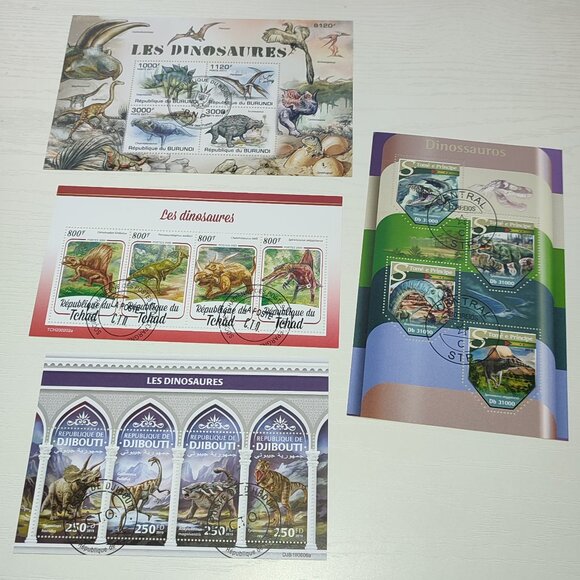 Dinosaurs Lot 4 Stamp Mini Sheets Prehistoric Fauna Collectible Art Frame Craft - Picture 1 of 7
